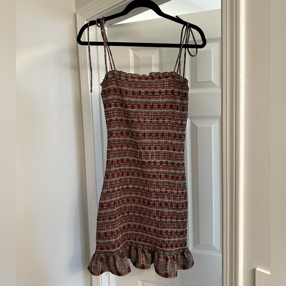 Multi Plaid smocked dress- size medium- worn once